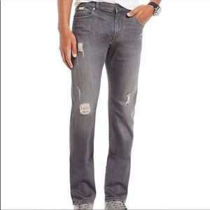 AL Distressed Gray Slim Straight Fringe Jeans